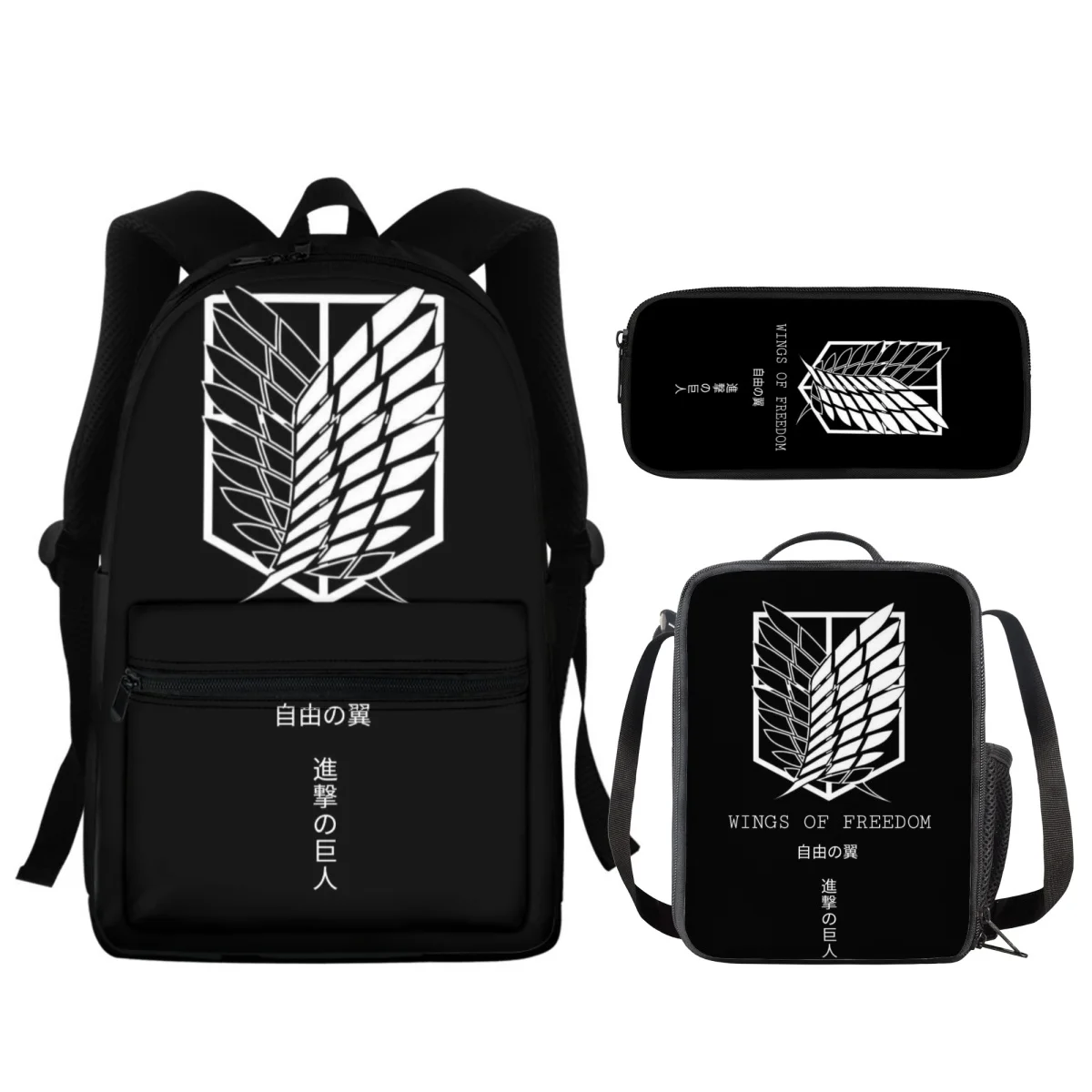 

FORUDESIGNS Backpacks 3Pcs/Set Attack On Titan Cloak Pencil Organizer Pouch Lunch Bags Learning Students Schoolbags Multipurpose