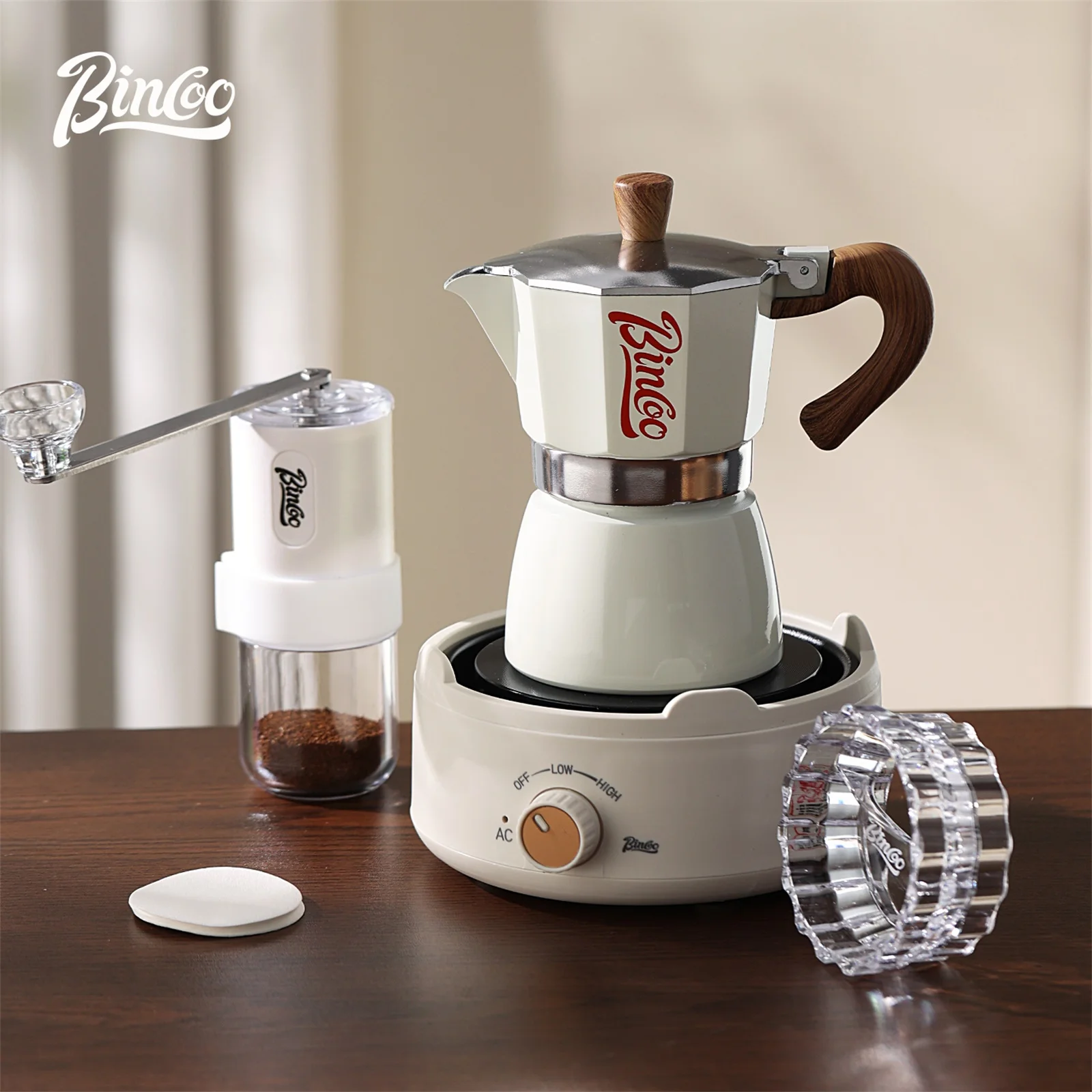 طقم قهوة موكا بينكو مع لوحة تسخين كهربائية للاستخد...