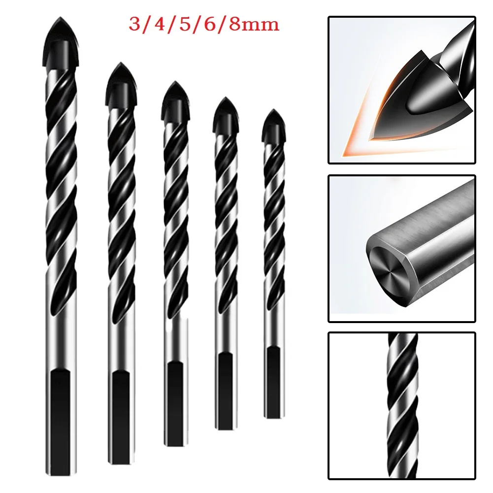 5pc Triangular Drills Bit 3mm/4mm/5mm/6mm/8mm DIameter Tungsten Carbide Drill Bits Set For Porcelain Tile Concrete Brick Glass 10pcs drill bits hex 74mm length 6mm diameter tungsten carbide multifunction tile porcelain drill bit kit tool carbide drills