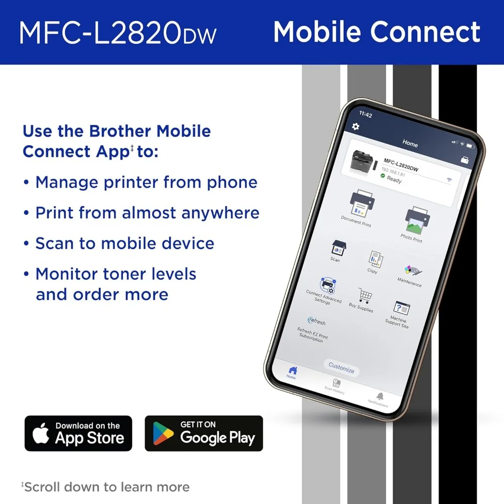 MFC-L2820DW Wireless Compact Monochrome All-in-One Laser Printer with Copy, Scan and Fax, Duplex