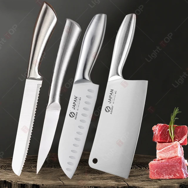 Set di coltelli da cucina professionali interamente in acciaio Coltello Santoku da 7 pollici Mannaia per carne Coltello per disossare Accessori da cucina per tagliare il pane 1