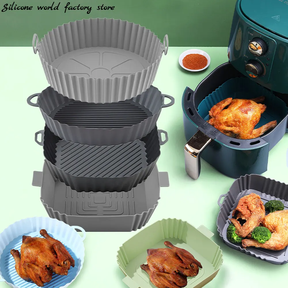 Silicone Air Fryer Oven Baking Tray Fried Chicken Basket Mat Silicone Pot Round Square Replacement Grill Pan Accessories
