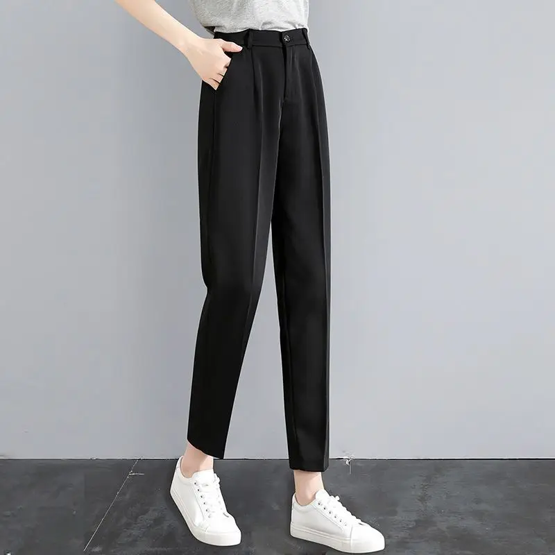 Women's Clothing Fashion Office Lady Business Casual Zipper Korean Straight Solid Color Button Pockets Temperament Thin Pants