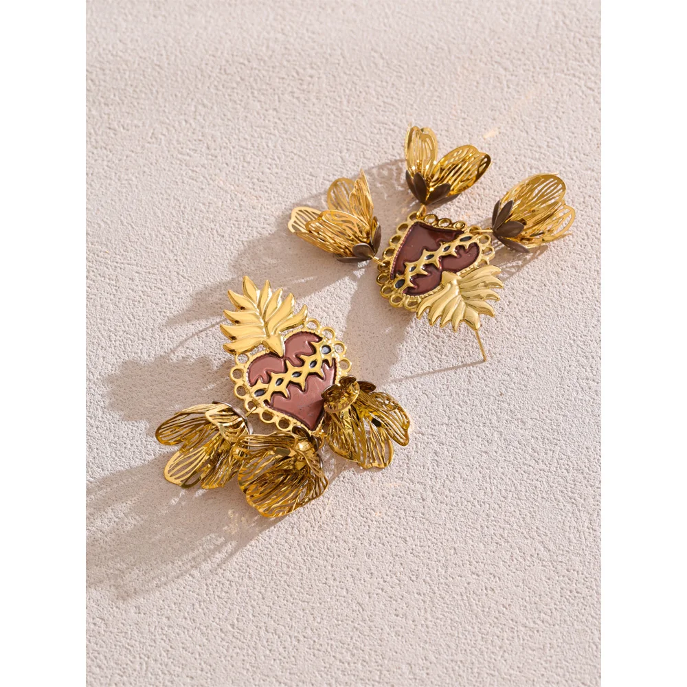 Yhpup Earrings Stainless Steel Golden Daily Versatile Jewelry Accessories