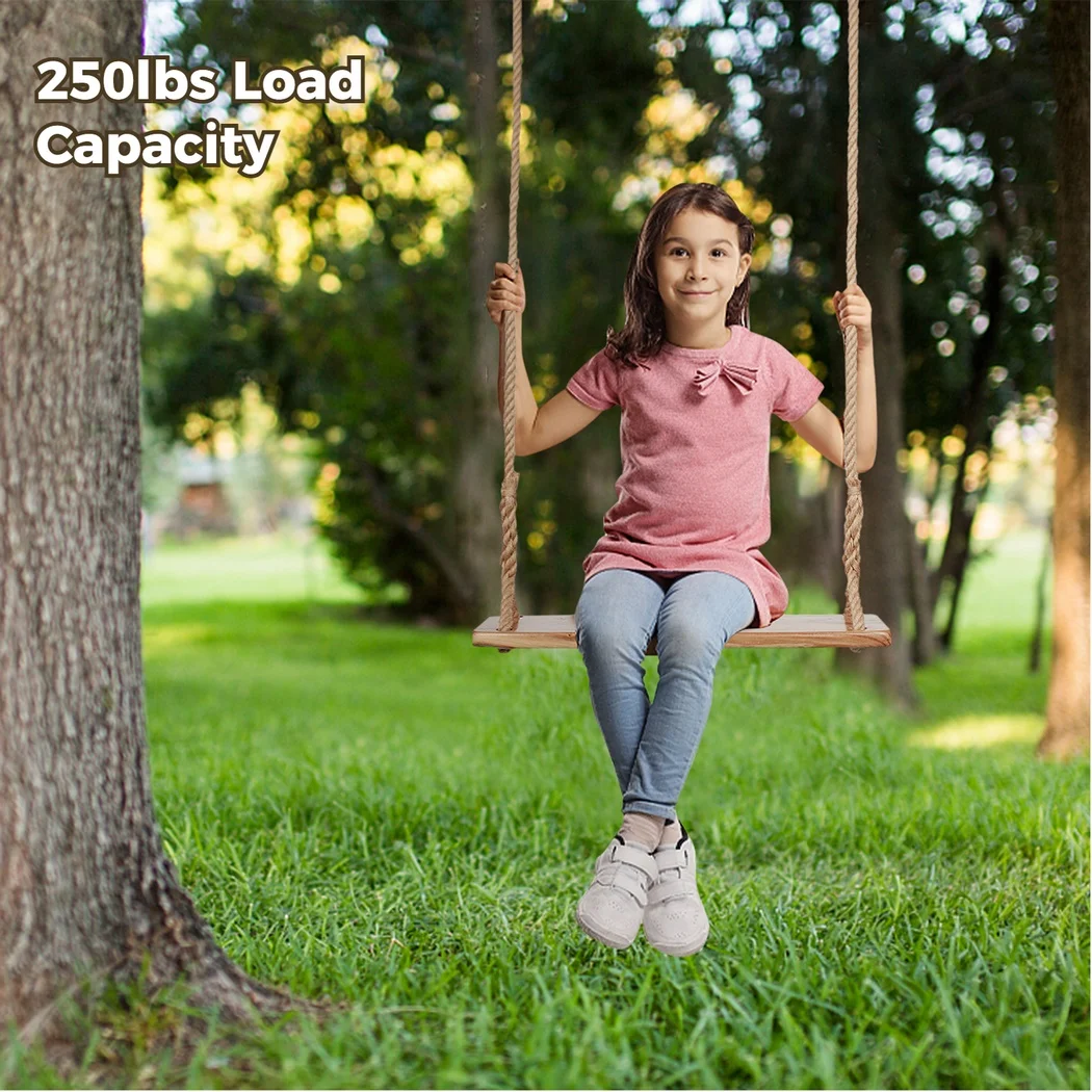 Wooden Tree Swing 250lb Heavy-Duty Wooden Swing With Adjustable Hemp Rope Waterproof Hanging Seat For Outdoor For Children
