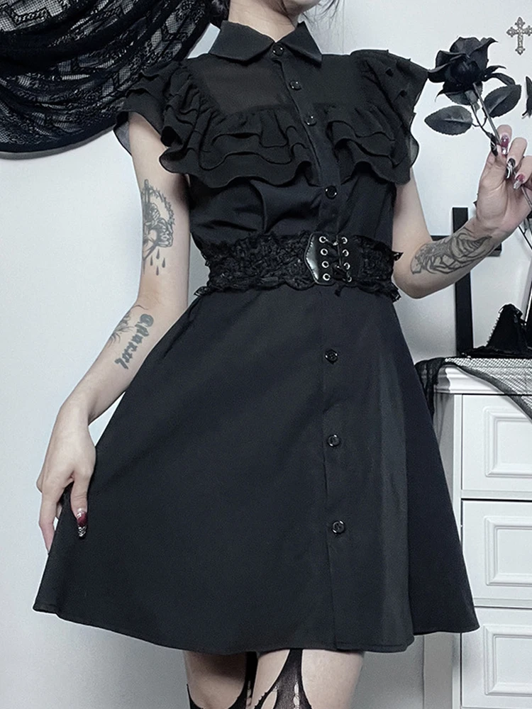 

Vestidos Gothic Mall Mesh Patchwork Black Summer Dress For Women Emo Streetwear Bodycon Sexy Party Grunge Aesthetic Mini Dresses