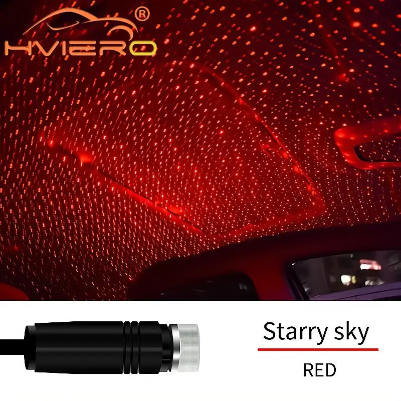 LED Atmosphere Lamp Auto USB DC 12V Star Ceiling Reading Laser Projection Decorative Red Car Trunk Roof Interior Dome Read Light