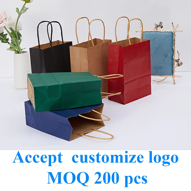 

20 pcs kraft paper bag with handles Festival bag for Christmas Wedding Birthday High Quality shopping bags gifts packing