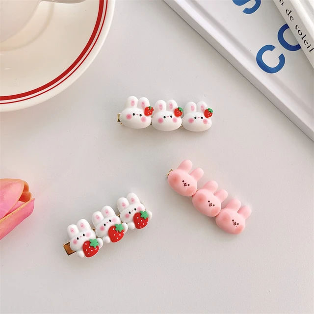 Kawaii Strawberry Bunny Hard Enamel Pin Fashion Cartoon Animal Lapel Pins  Pink Rabbit Medal Brooch Jewelry Christmas Gift