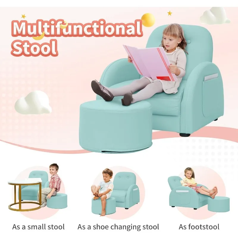 Kids Couch, Toddler Chair with Ottoman, Toddler Couch with 5 Adjustable Backrests, Leatherette Sofa Chair is Waterproof 6