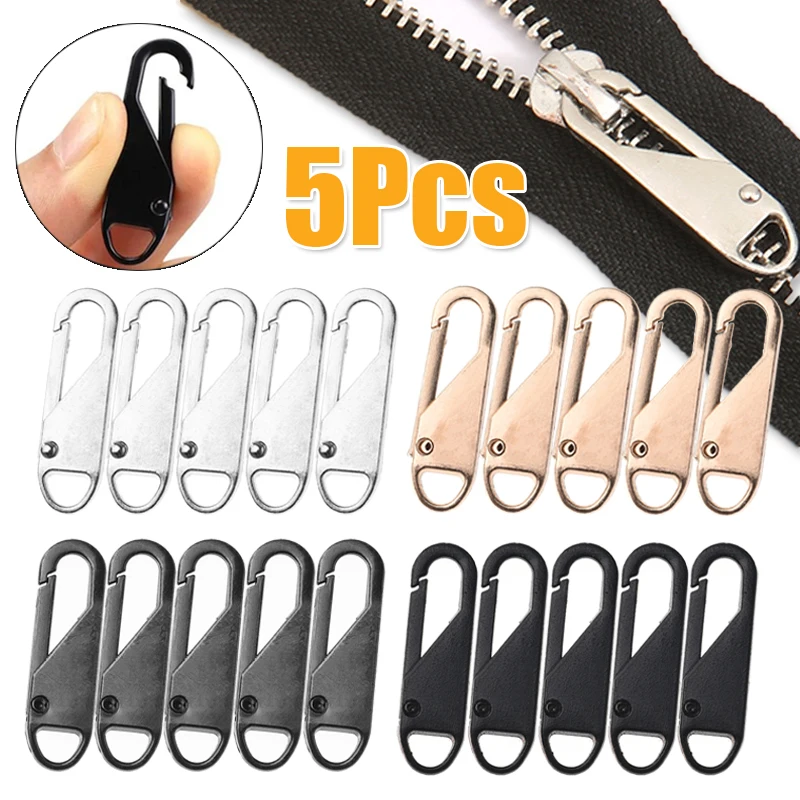 5pcs Universal Replacement Zipper Slider Metal Alloy Removal Zipper Puller Luggage Bag Zip Head DIY Craft Sewing Tool Repair Kit 5 detachable zipper puller universal replacement metal zipper head repair kits luggage purses handbags clothes zipper slider