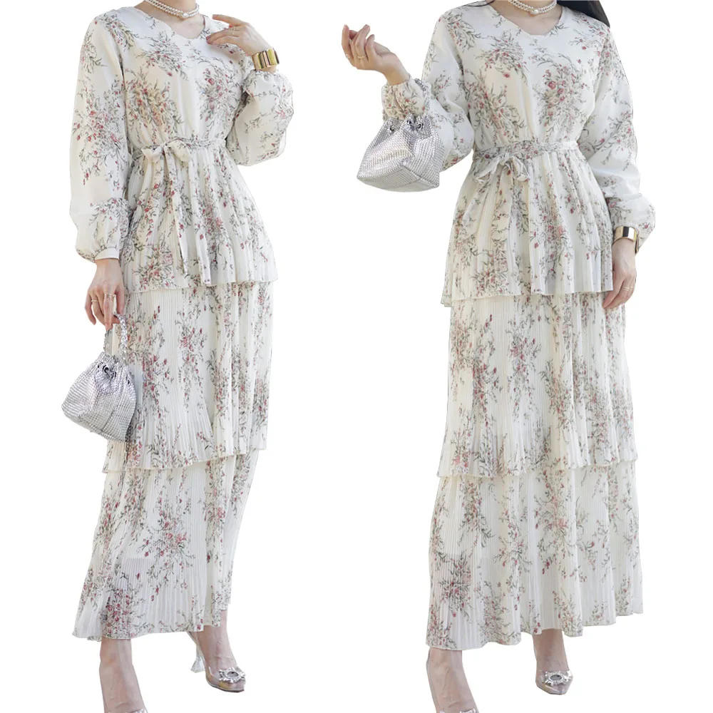 

Eid Muslim Dresses Women Print Slim Long Sleeve Dress Ramadan Abayas Caftan Kaftan Elegant Vestidos Islamic Turkey Middle East