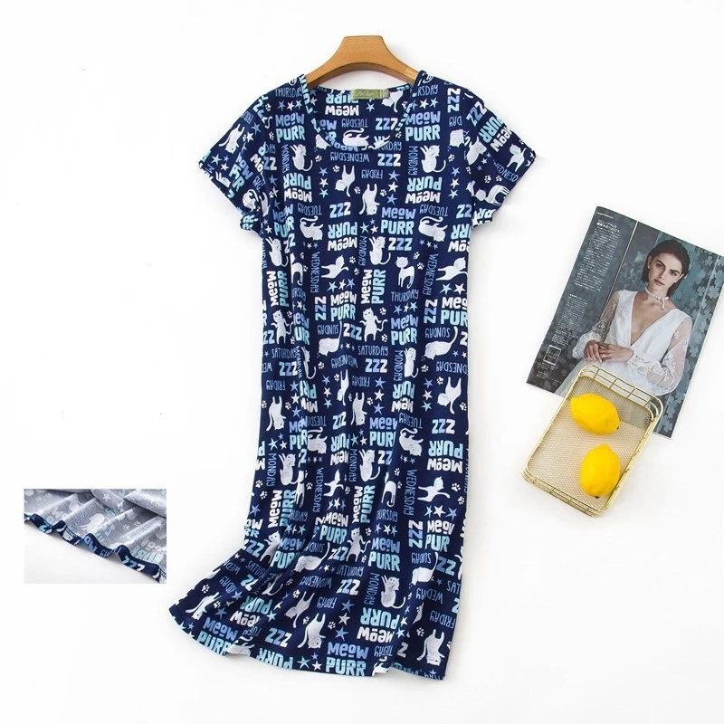 Summer Nightgowns O-neck Cotton Cartoon Women's Sleepwear Nightwear Plus Size Sleep&Lounge Nightdress Short-Sleeve Home Dress
