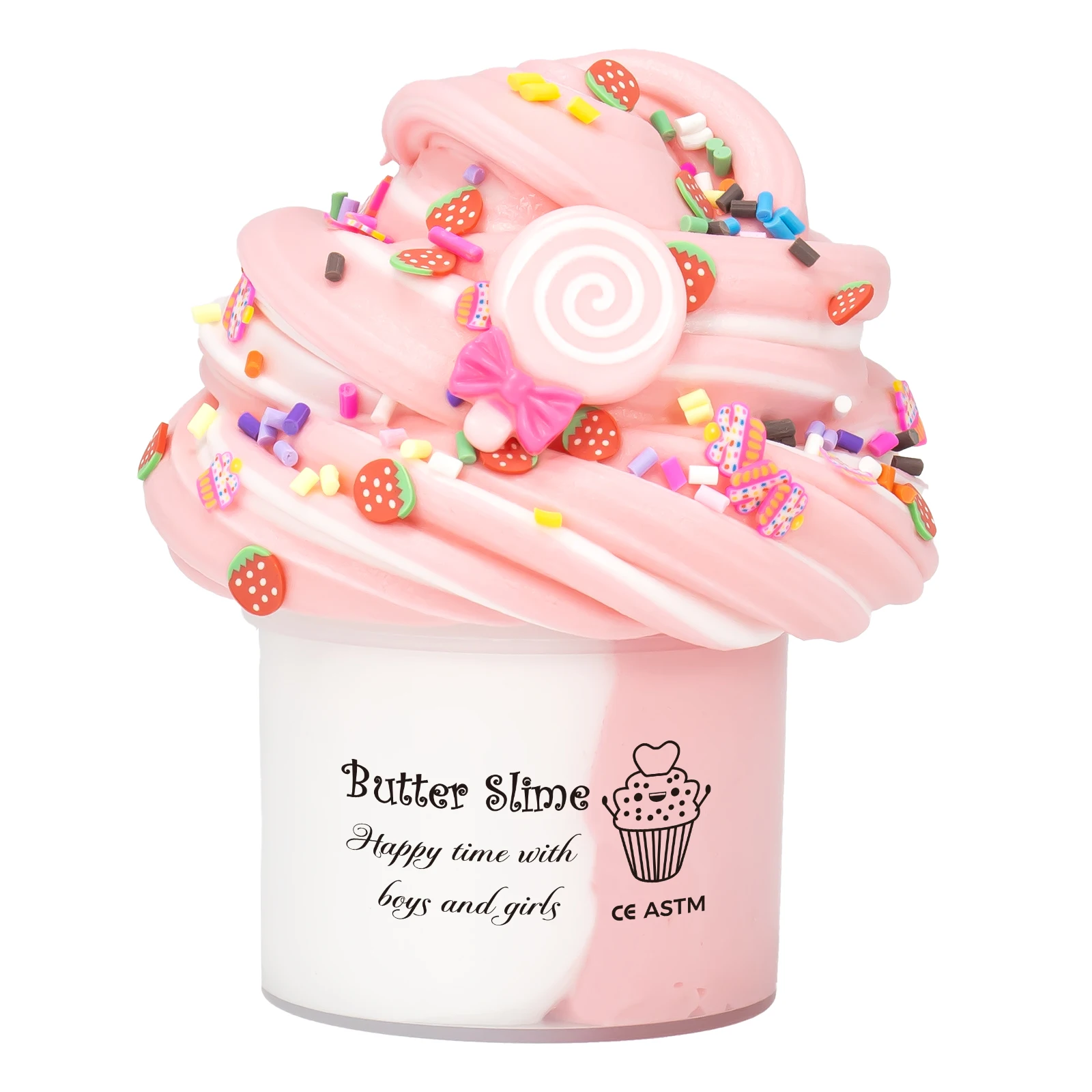 70ml DIY Fluffy Bicolor Slime Butter Slime Kit with Lollipop & Ice Cream Charms - Fun Christmas Gift Party Favor for Boys Girls 3