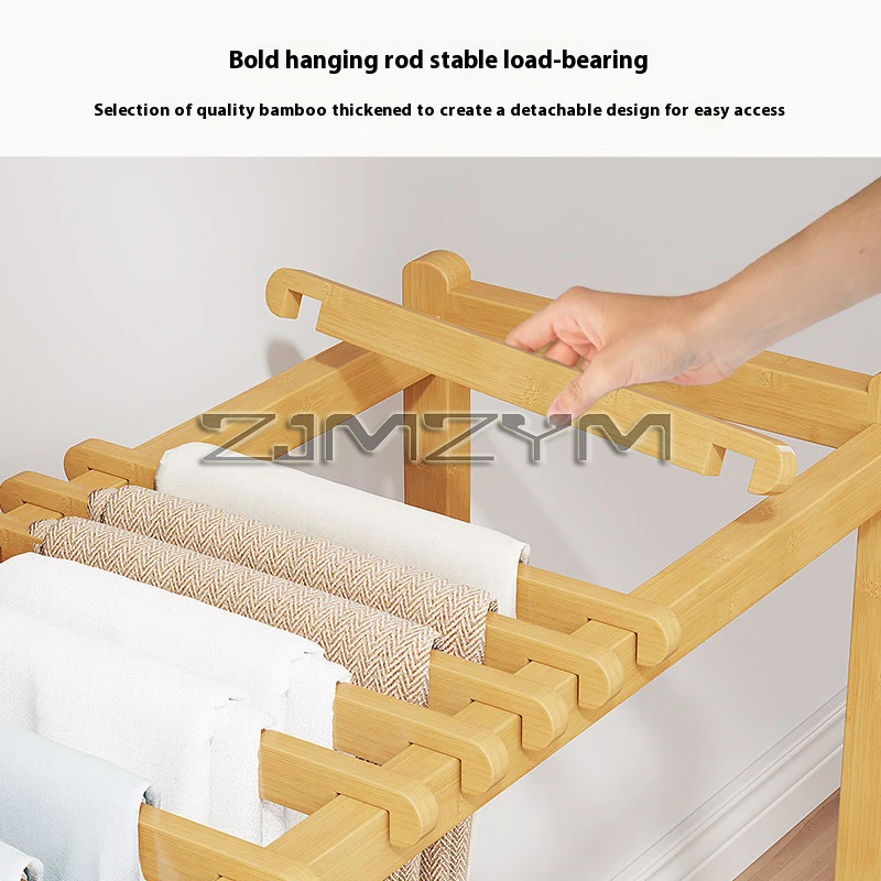 Movable Pants Rack Beech Pants Hanger Multi-Functional Clothes Rack With Rotating Wheels Mobile Hook Shelves For Bedroom Storage