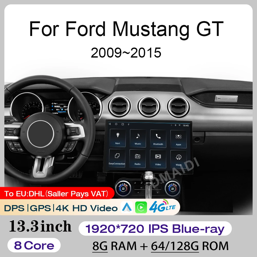 

For Ford Mustang 2009 - 2015Large screen13.3 Stereo Multimedia Player Car Radio GPS Navigation BT WiFi Bluetooth DPS 4K HD Video