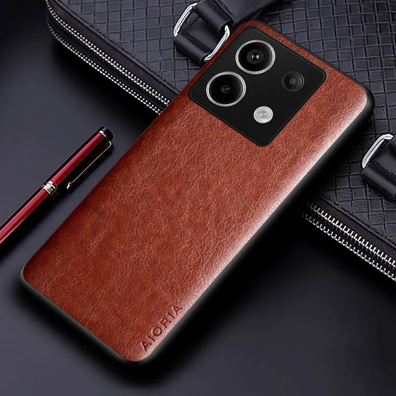 Elegant Leather Business Phone Case - Solid Color Soft TPU & Hard PC Cover