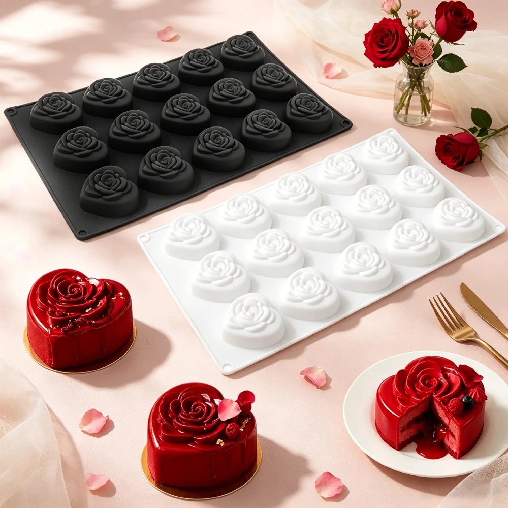 Heart Rose Silicone Mold for Baking and Desserts - Ideal for Mousse, Chocolate, Candy, Pudding, and French Pastries - Perfect for Valentine's Day and Weddings