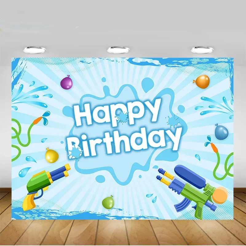 7 X5Ft Ready Aim Gun Cool Game Boy Party Buon Compleanno Outdoor Weatherproof Photo Background Antirughe Poliestere Polycotton