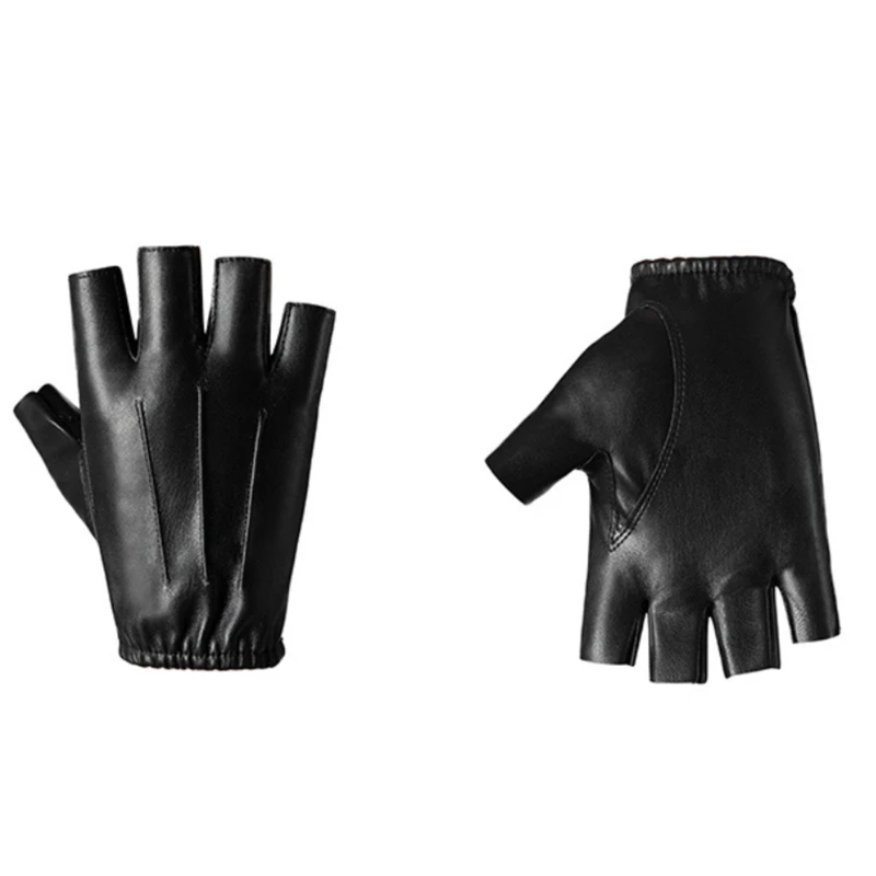 Fingerless Gloves Men PU Leather Motor Outdoor Driving For Cycling Sports Gym
