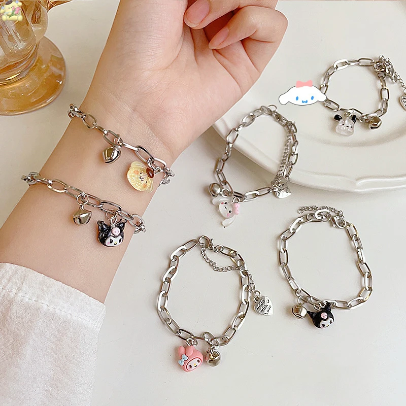 Sanrio Kawaii Cinnamoroll Bracelet Cartoon New Pochacco Bell Couple Models Adjustable Bracelet Niche Boudoir Honey Holiday Gift