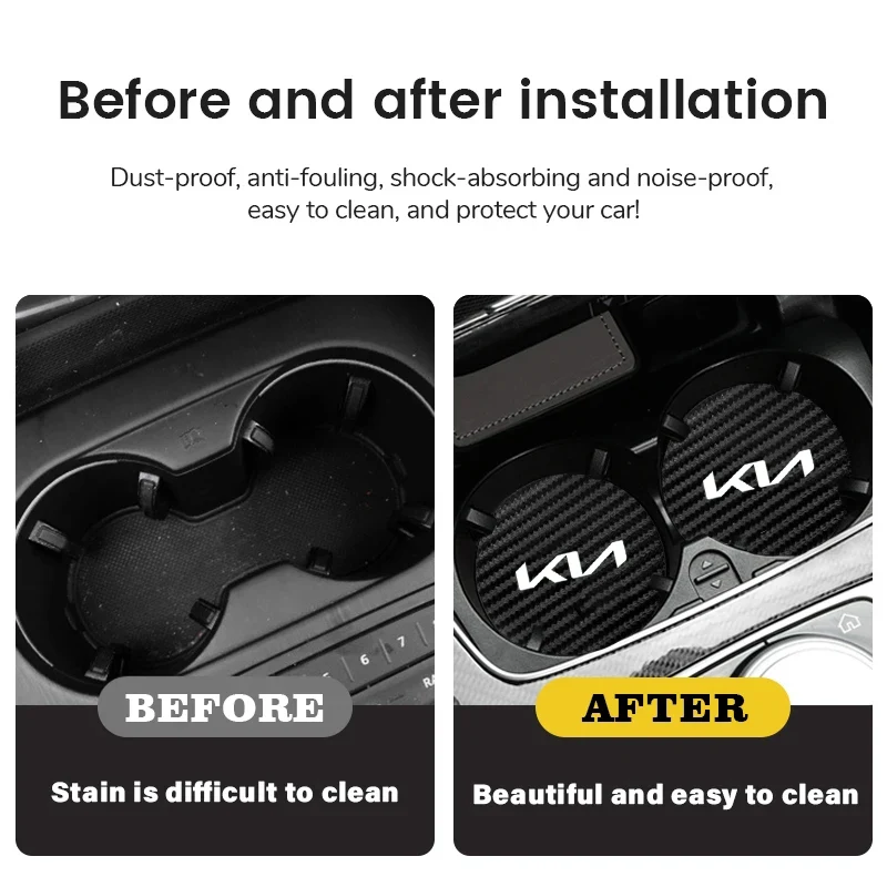 2Pcs Sliding rubber car cup mat for Kia Rio Picanto Sportage Niro Morning Ceed ProCeed Stonic Optima