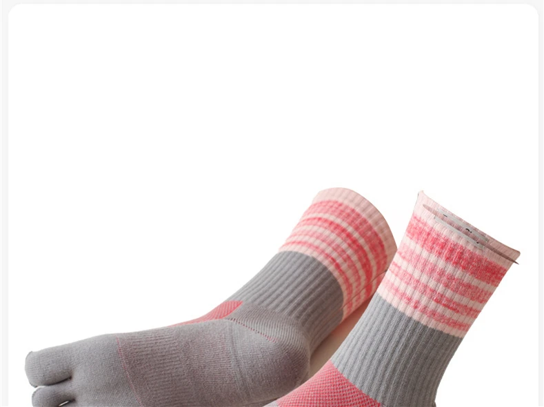 1 Paar COOLMAX Damen-Sportsocken mit Zehenpartie, rosa gestreift, schnell trocknend, schweißableitend, elastisch, Fünf-Finger-Radsocken für den Außenbereich – Detail 7