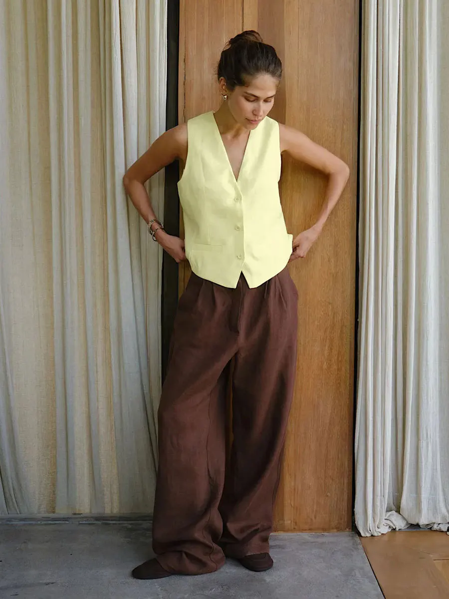 Chaleco informal ajustado para mujer, top de verano sin mangas de color liso, cárdigan de moda de un solo pecho, chaleco de mujer