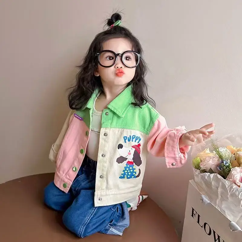 키즈 여자 코트 봄 가을 2025 새로운 어린이 레저 패션 소녀 베이비 컬러 자켓 봄 자켓 탑 90-140cm