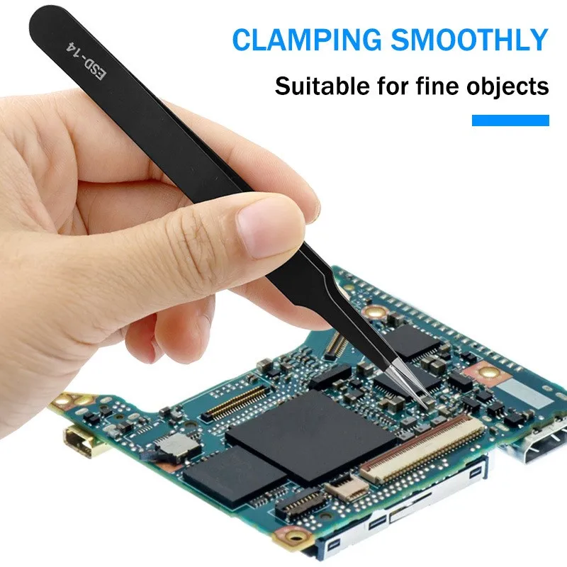 Industrial Tweezers Anti-static ESD Stainless Steel Precision Tweezers Curved Straight Repair Maintenance Soldering Craft Tools