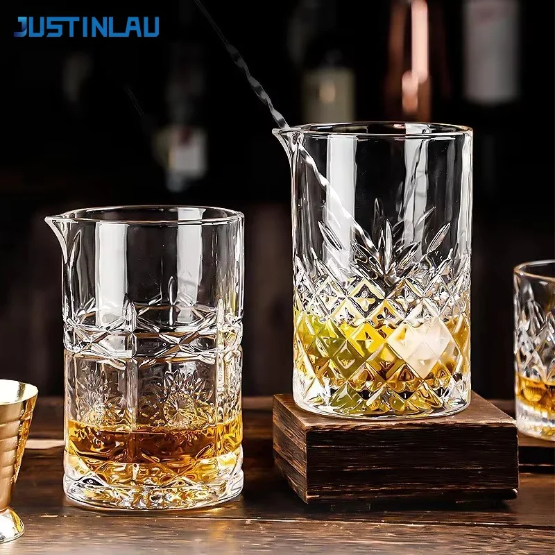 JUSTINLAU Cocktail Shaker Whiskey Glass Cup Professional Cocktail Stirring Cup Wine Bar mixing cups Bartender Mixing Bar Tools