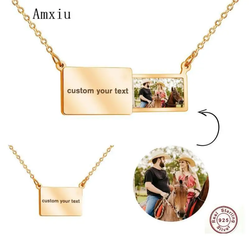 Amxiu Creative Pull-Up Photo Envelope 925 Sterling Silver Necklace Engrave Name Necklace Personalized Jewelry For Gift 50 pcs greeting cards kraft envelope document folder blank envelopes thicken paper files photo bag