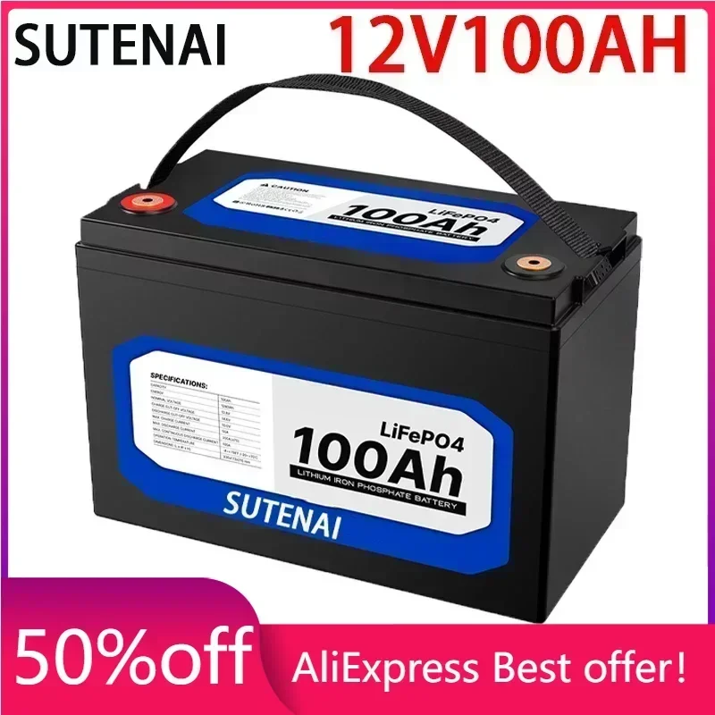 

12V 100Ah Lithium Iron Phosphate Battery LiFePO4 Built-in BMS LiFePO4 Battery for Solar Power System RV House Trolling Motor