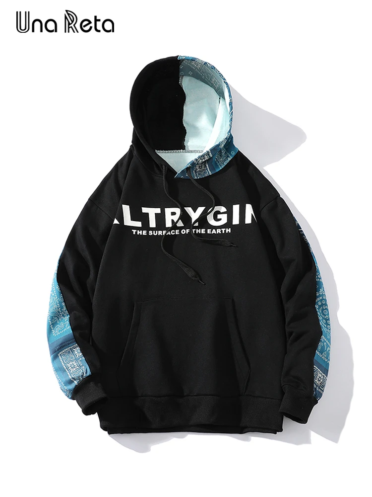 

Una Reta Loose Men Hooded New Harajuku Sweatshirts Plus Size Hip-hop print patchwork Oversize Couple Pullovers Hoodies