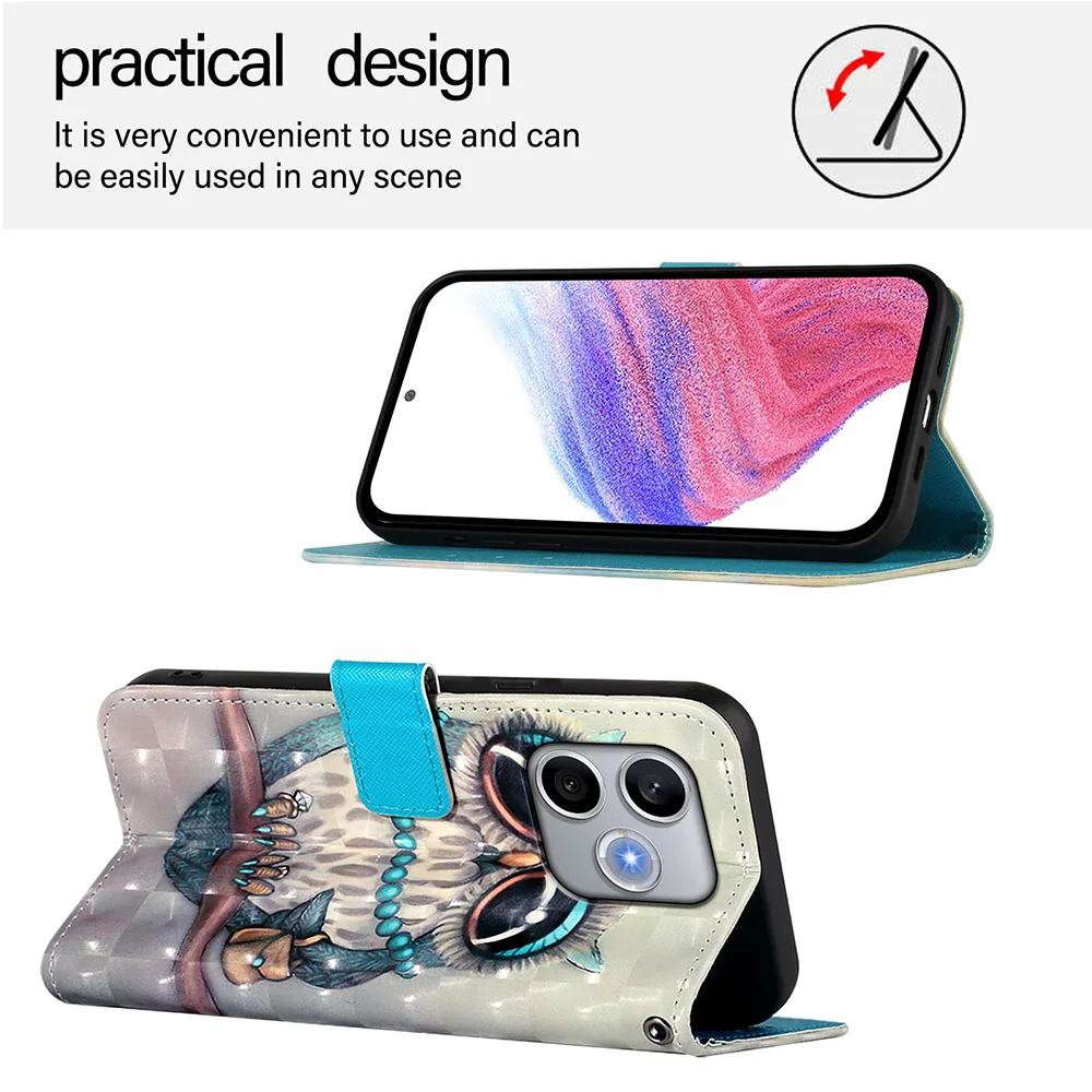 Cute Painted Leather Flip Case with Wallet Stand and Card Holder