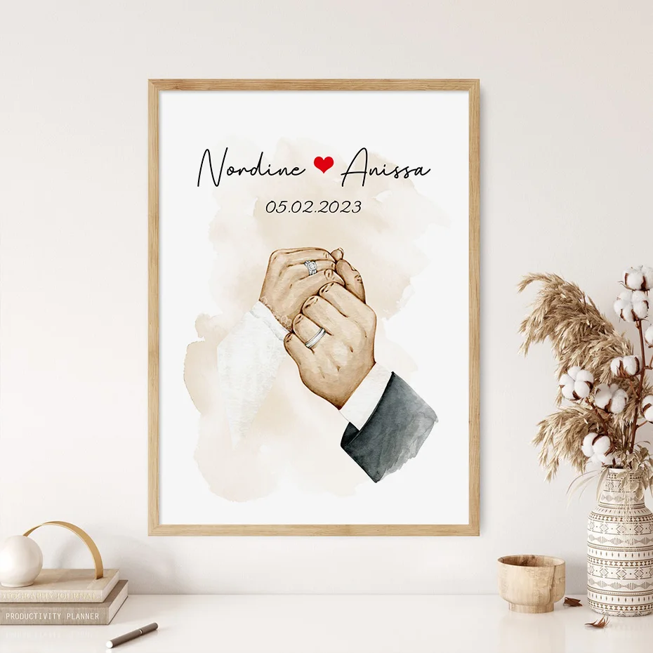 Family Fist Hands Wall Art Custom Names Anniversary Poster Boho Canvas Painting Print Picture Nordic Baby Kid Room Bedroom Decor