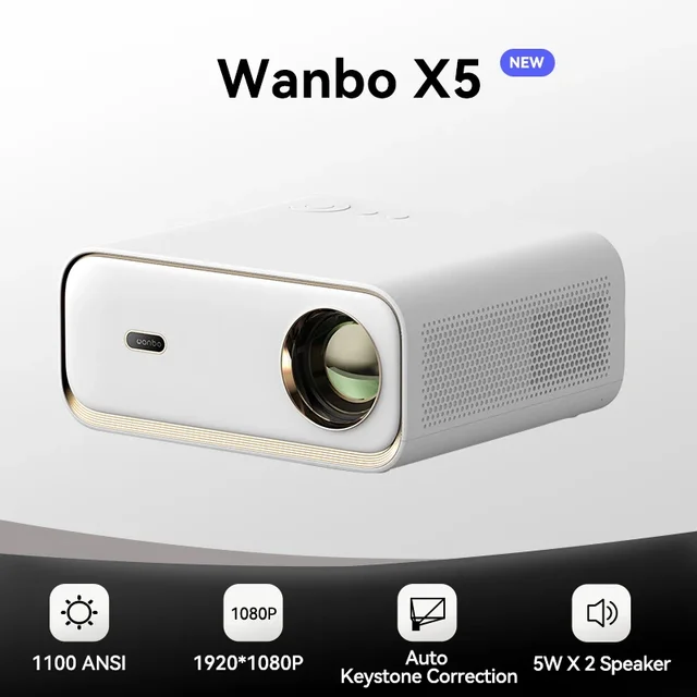 Proyector portátil wanbo x5/ 1100 lúmenes/ full hd/ hdmi/ bluetooth/ wifi/  blanco