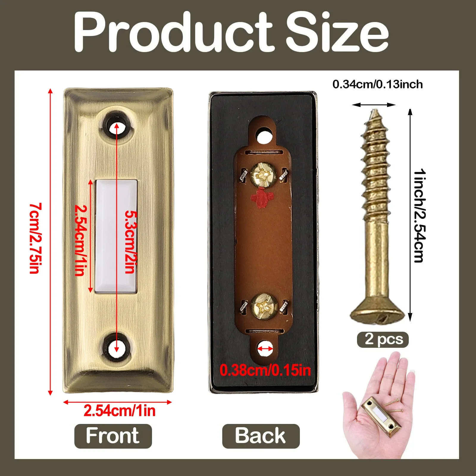 3.07x1.14x1.1 Inches Doorbell Button Button Sturdy Switch Antique Doorbell Push Lighted Metal Door Bell