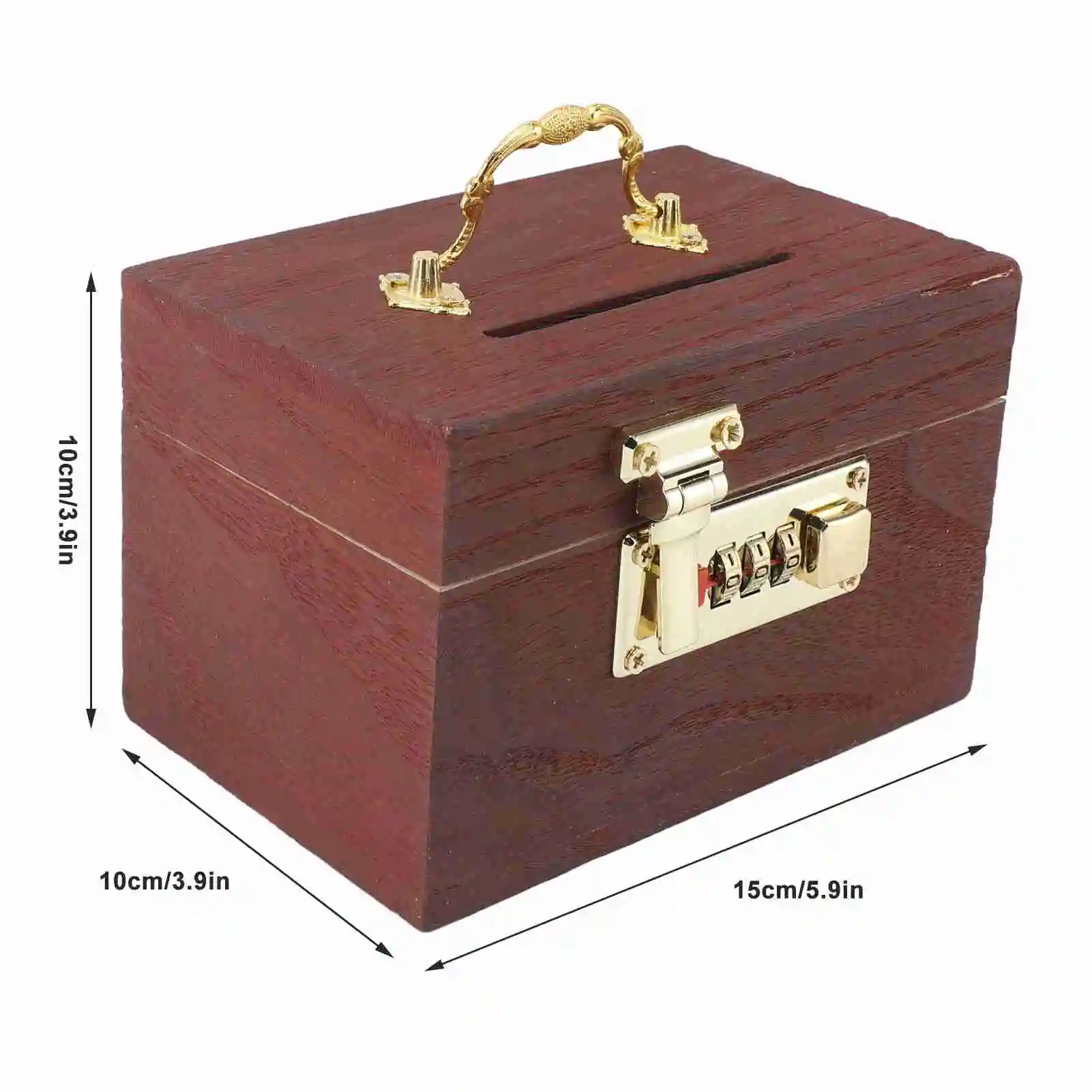 Wooden Treasure Chest Educational Large Capacity Locking Safety Multipurpose Wood Money Storage Box with Password Lock for Kids 5