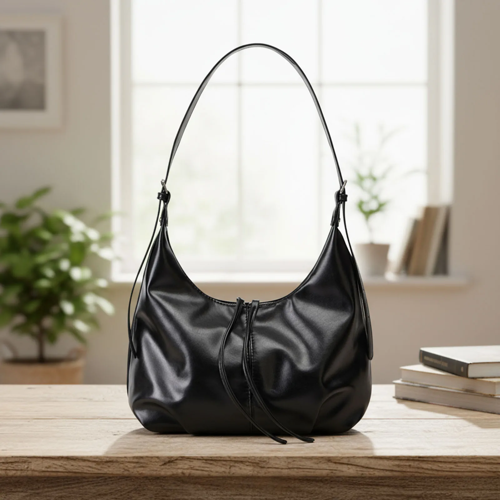 Women PU Leather Solid Color Shoulder Bag Adjustable Straps One Shoulder Crossbody Bag for School Work Daily Use