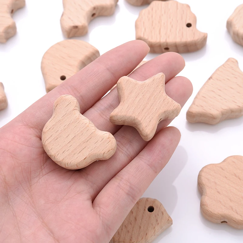 Teething toys baby teething toys 10Pcs Animal Pentagram Wooden Beads Food Grade Beech Wood Teething Teether Beads DIY Baby Pacifier Chain Pendant Accessories
