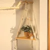 1 Set Wood Wall Shelf Macrame Swing Hanging Floating Display Shelves Hanging Wall Plant Corner Holder Stand For Simple Design 3