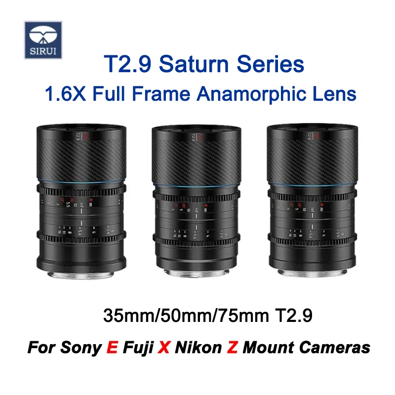 Sirui 35Mm 50Mm 75Mm T2.9 Saturn Series Zoom Lens 1.6X Full Frame Obiettivo Per Fotocamera Anamorfico Per Sony E Fuji Xf Nikon Z L-Mount