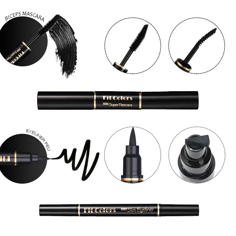 2 in1 Stamp Liquid Eyeliner and Black Mascara Set Water Proof Double-ended Eye Corner Wing Seal Liner Pen Makeup Women Cosmetics 6
