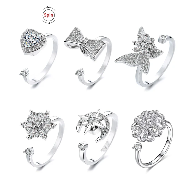 Rotatable Butterfly Daisy Flower For Women Fidget Spinner Anxiety Bead Ring Adjustable Rotate Freely Anti Stress Jewelry 2022 6