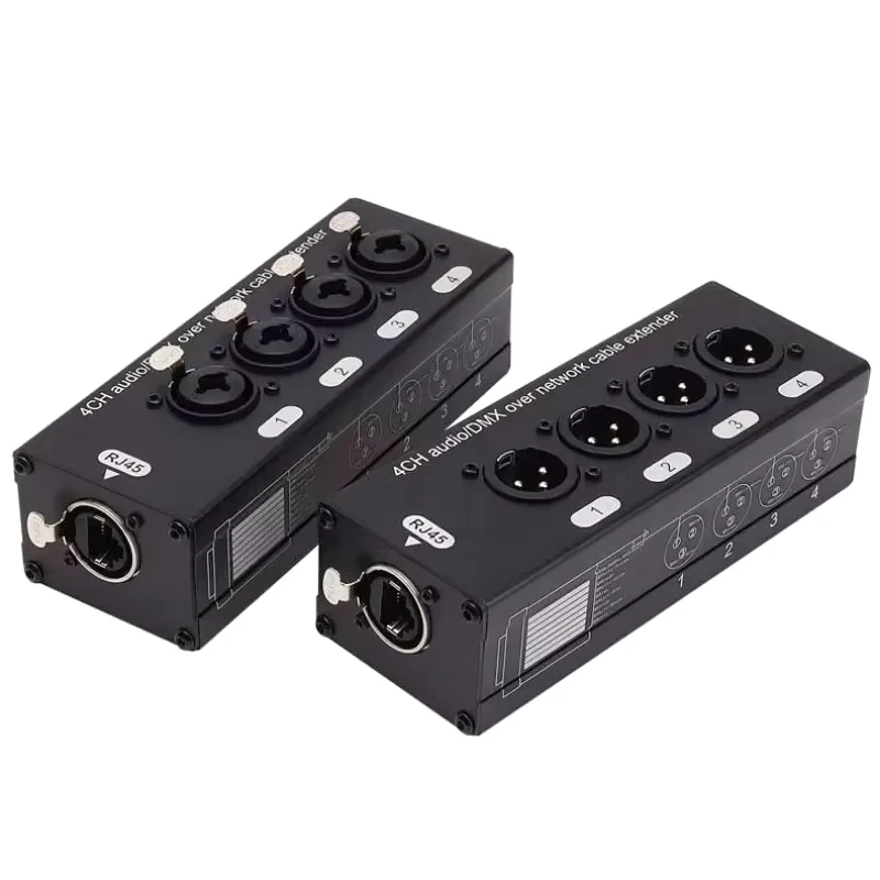 1쌍 4채널 3핀 XLR 또는 6.3mm 오디오 및 DMX 네트워크 케이블 연장기, DMX512 네트워크 신호 연장기(수+암)