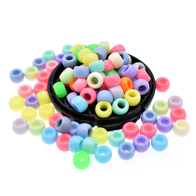 100Pcs Pony Beads Multi-Colored 6X9mm Rainbow Pony Beads Bulk for