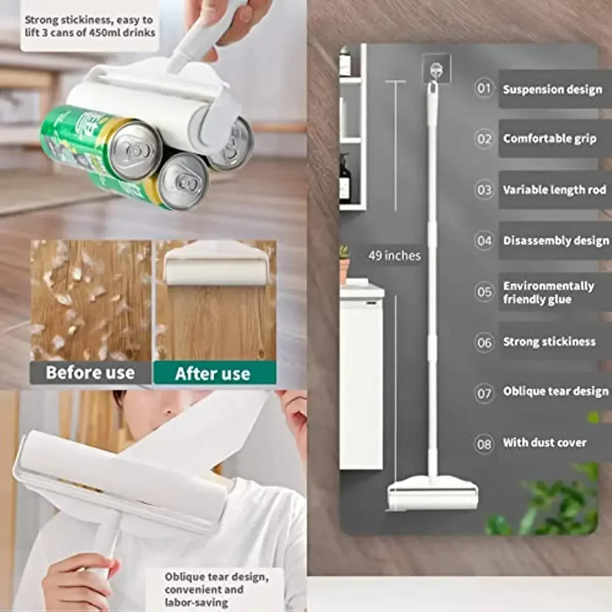 Lint Remover 24cm 16cm Wide Sticky with Long Handle Large Surface Pet Hair Dust Brush For Carpets Floors Curtains