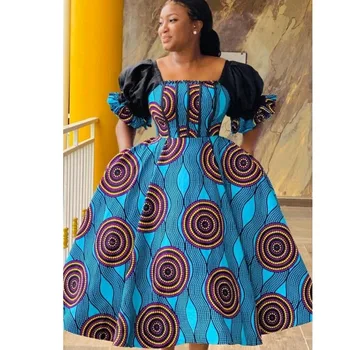 Chineye Square Collar Lantern Sleeve Dress