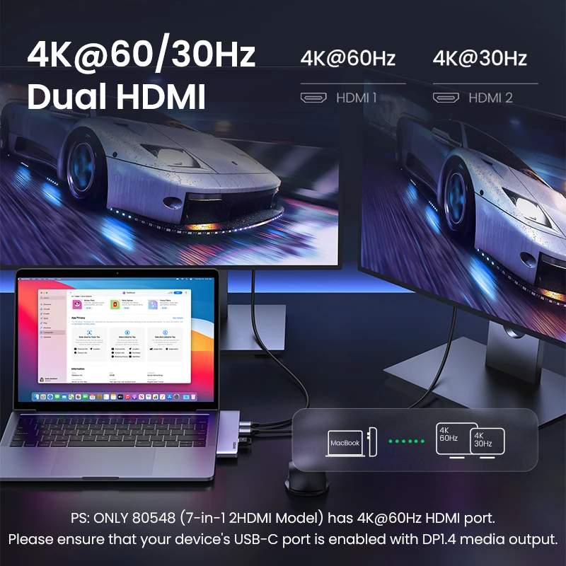 Фото USB-концентратор UGREEN с двумя портами USB Type-C на Multi USB 3,0 4K HDMI для MacBook Pro Air №3